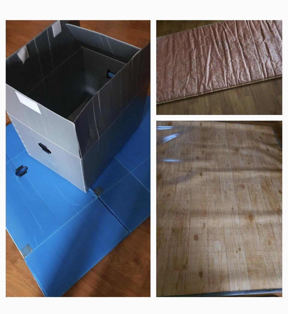 농막이나창고같은곳허름하게깔고쓰실분매트2개+이사짐박스2개합저렴히7천원