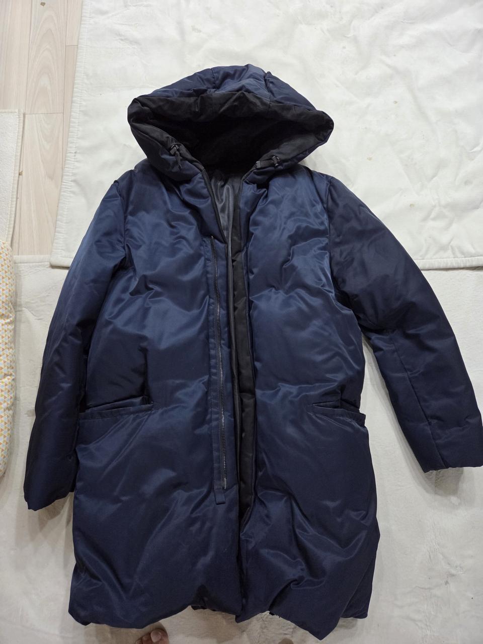 쥬카 스페이스 정품 구스 후드 패딩 코트 네이비 100사이즈