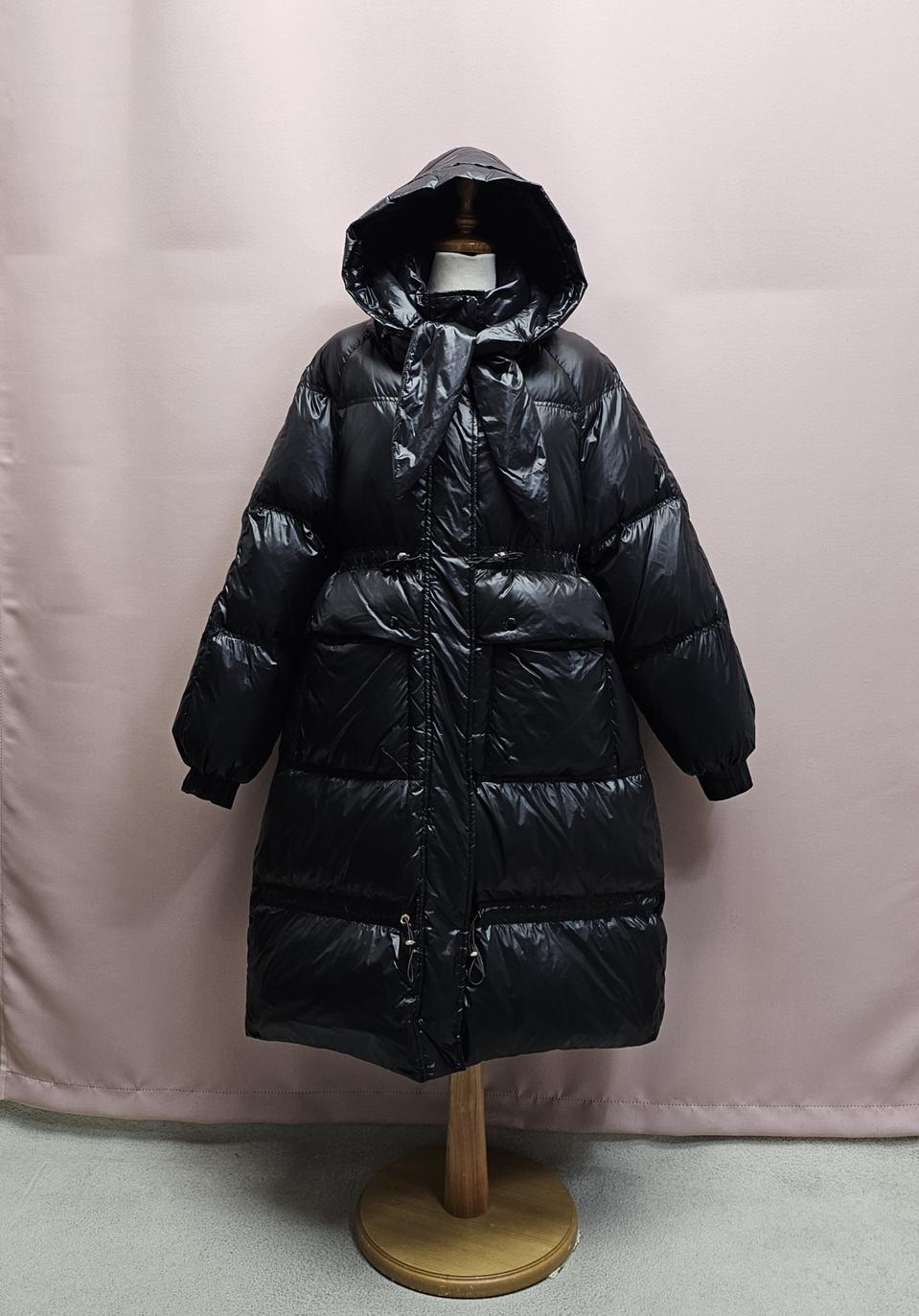 글로시 스트링 덕다운 롱패딩