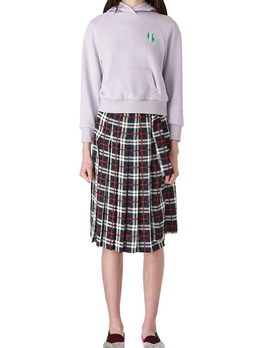 럭키슈에뜨 바지 36  미디기장 체크 언발란스