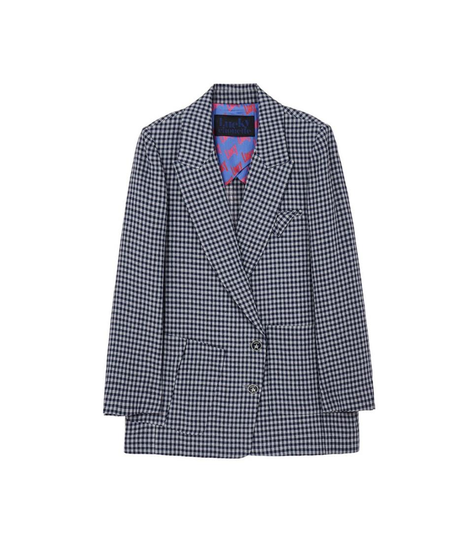 럭키슈에뜨 자켓 36 체크 팔끝단 레터링 마 100