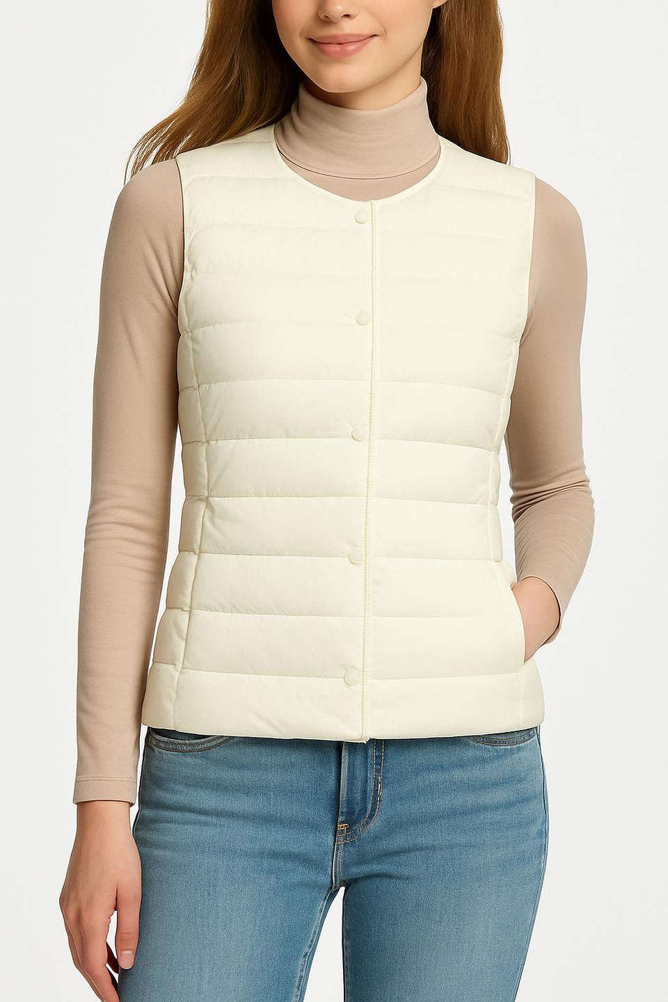 유니클로 화이트 아이보리 경량 패딩 베스트(S)
