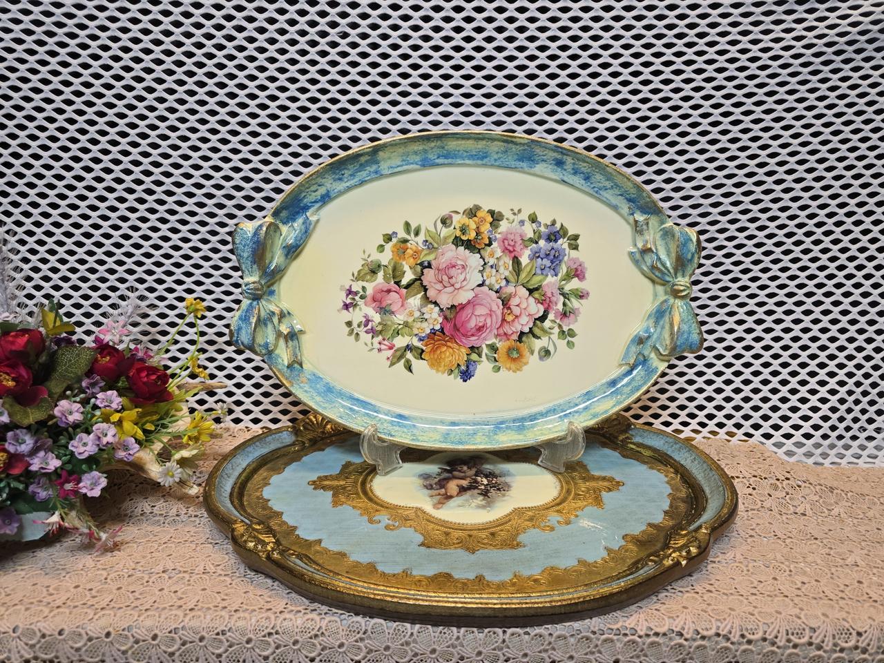 이탈리아 피렌체 나무 트레이 2점.미사용