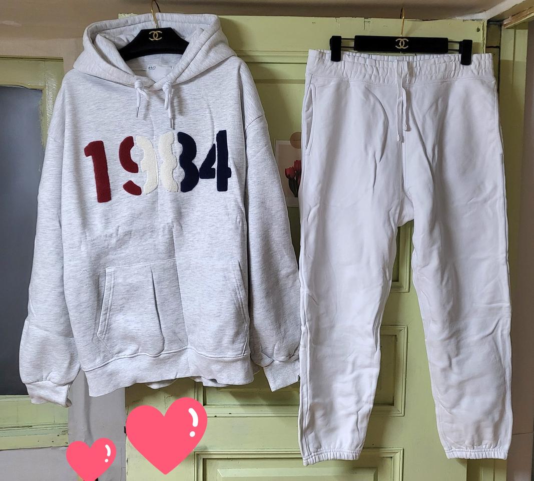 정품 H&M 조거 팬츠 도톰 기모 후드 티셔츠 세트