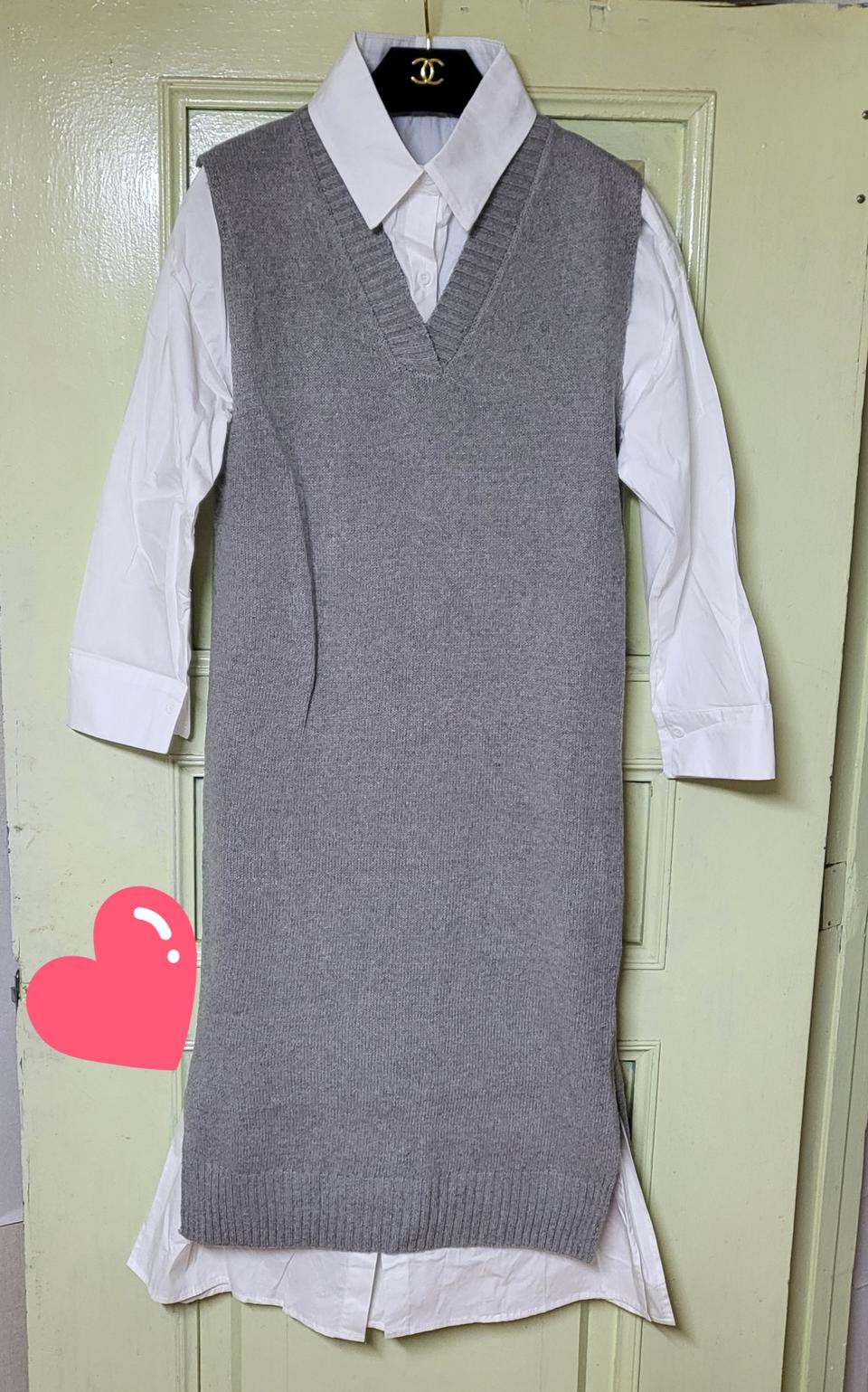 미개봉 새상품 도톰 코튼 면 롱 셔츠 니트 원피스 세트