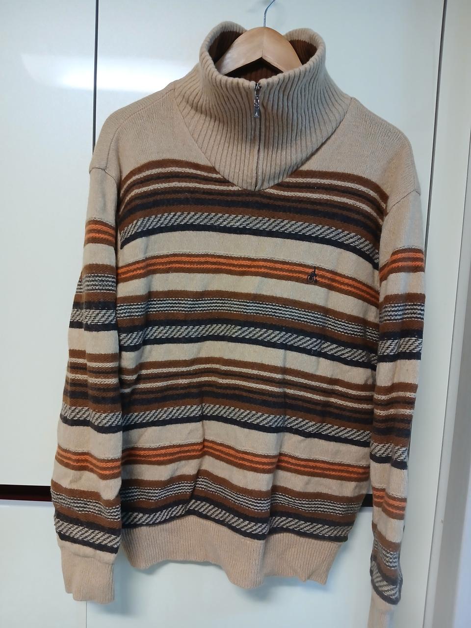 빈폴 스트라이프 반집업 니트 100