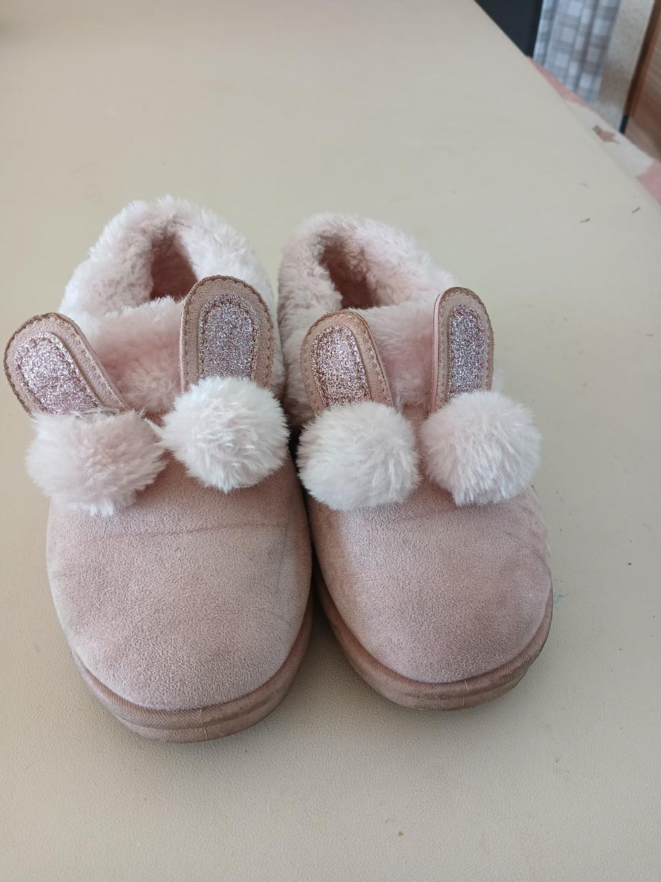 핑크 토끼 털 슬리퍼