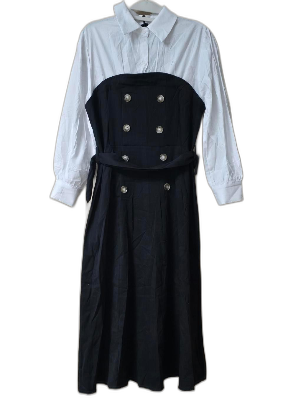 블랙 앤 화이트 셔츠 레이어드 원피스 새상품