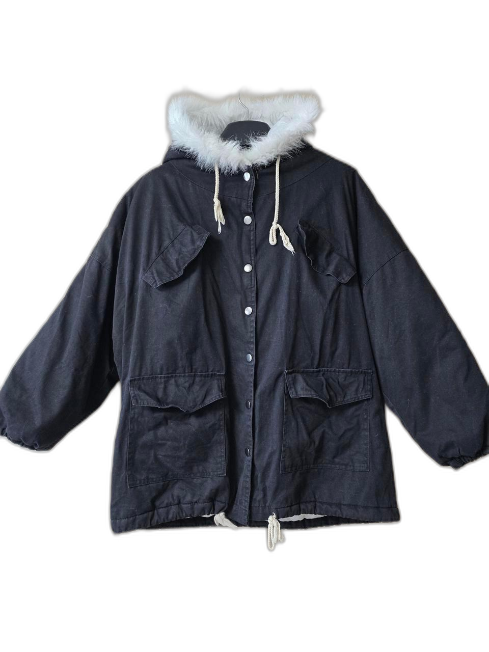 후드 퍼 야상 점퍼 블랙 오버핏