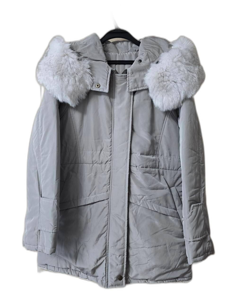 후드 퍼 패딩 점퍼 그레이