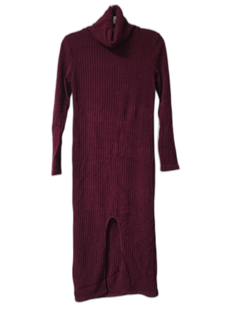 골지 니트 폴라넥 롱 원피스 버건디 새상품