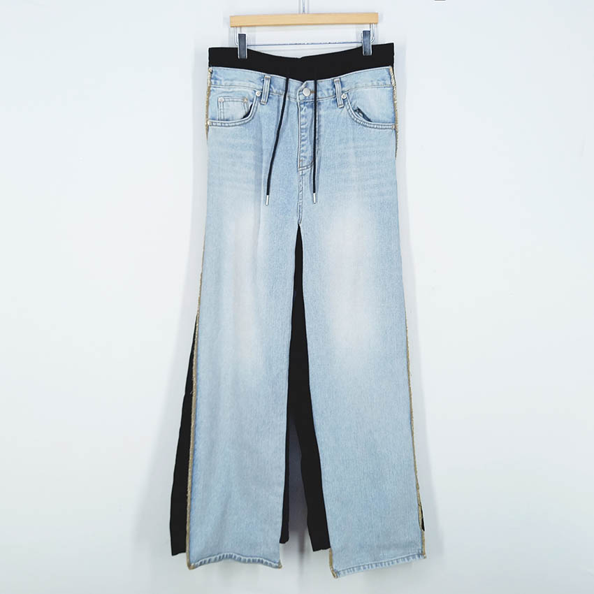 빈티지 여성 추동 앞데님 뒤코듀로이 밴딩팬츠 연청F (HU41794)