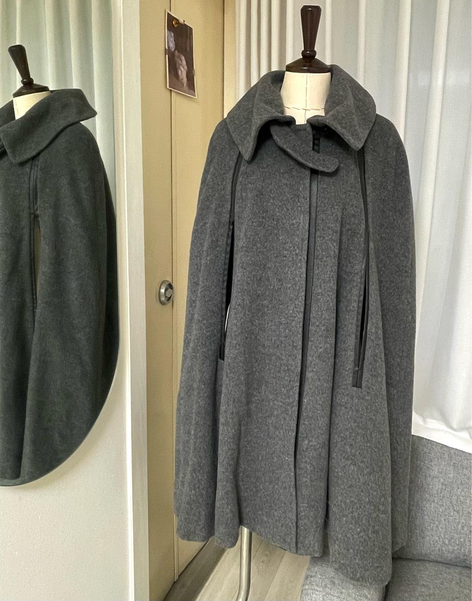 그레이 레더 망또 판초 모직 코트