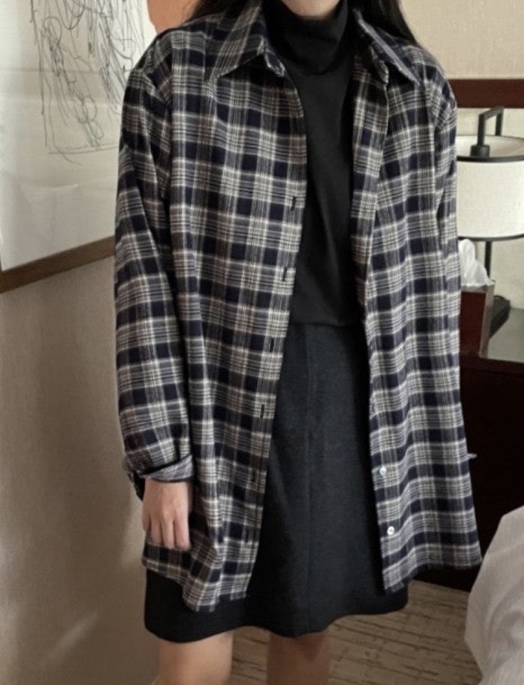 에크리스 체크 롱 셔츠 새상품