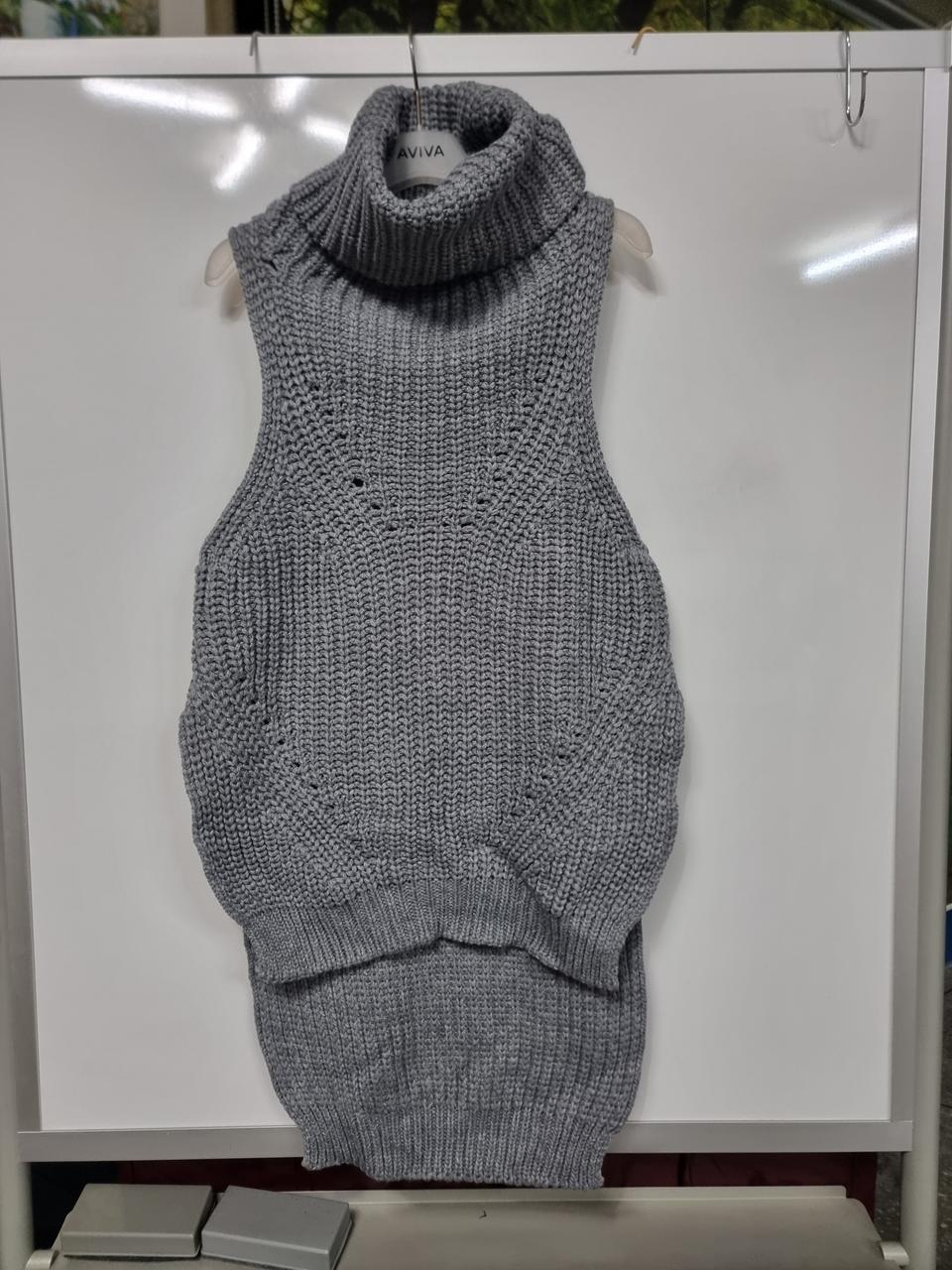 고급 여성 언발란스 니트 폴라 원피스 베스트