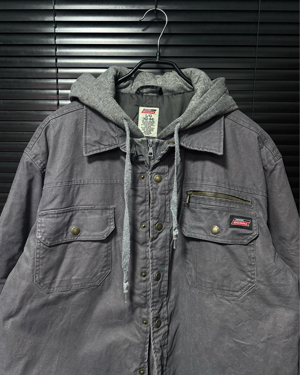 디키즈 90s 패디드 누빔 워크 셔츠 자켓 포켓 워시드 워싱 그레이 후드