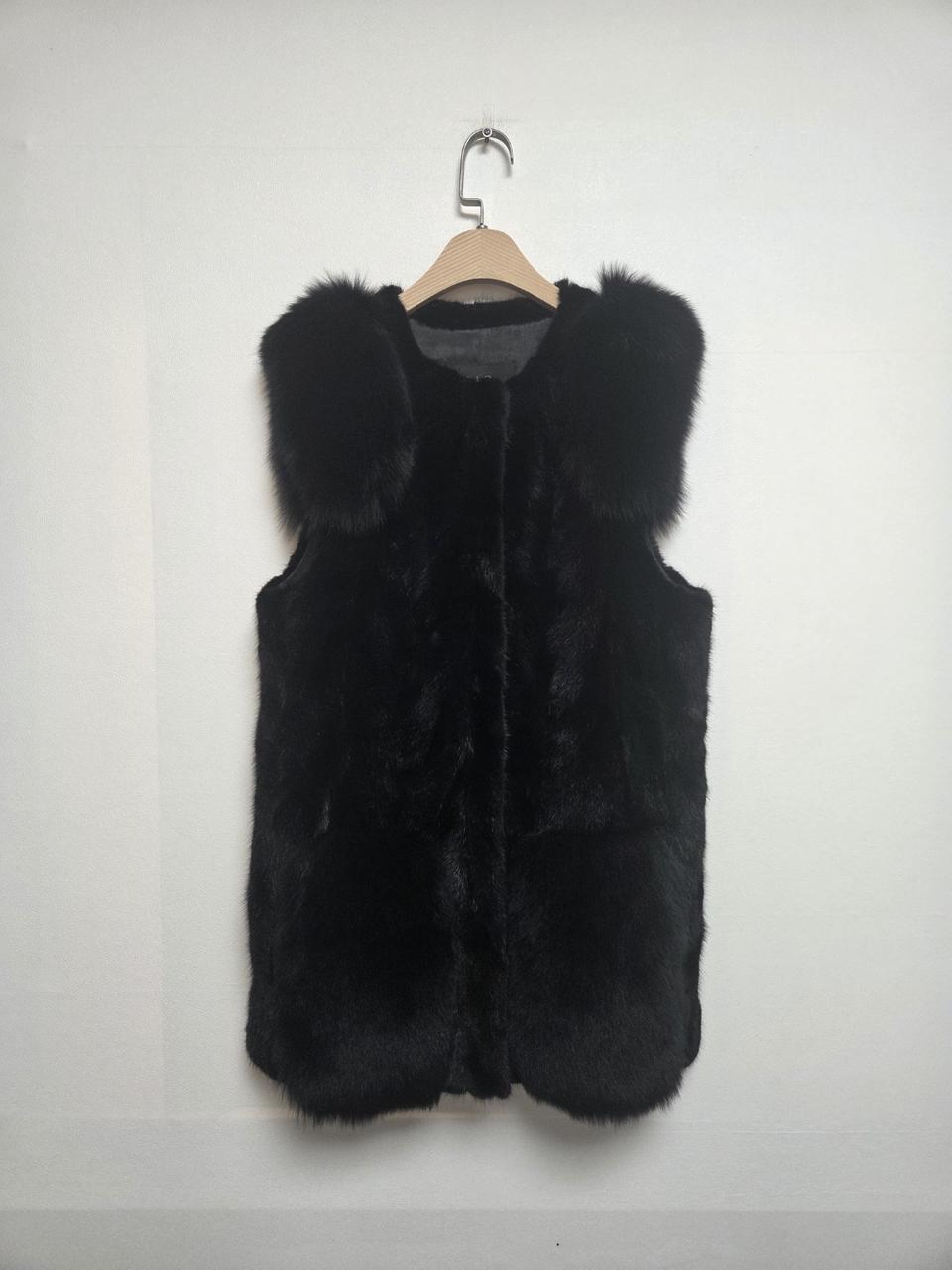 A+G 여성 천연 밍크 폭스퍼 베스트 블랙(S) 