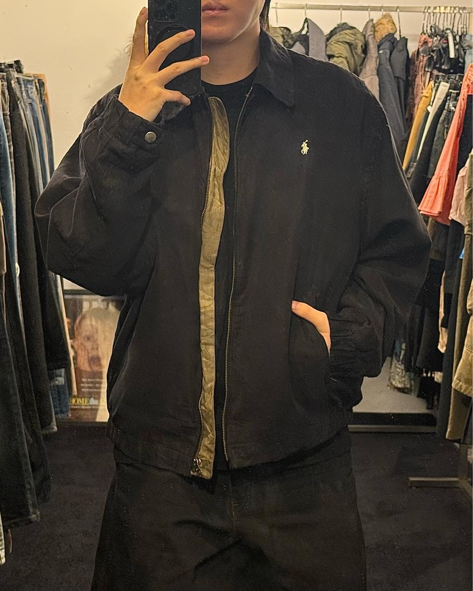 폴로 랄프로렌 블랙 스웨이드 블루종 봄버 점퍼 카라 자켓 XL 105