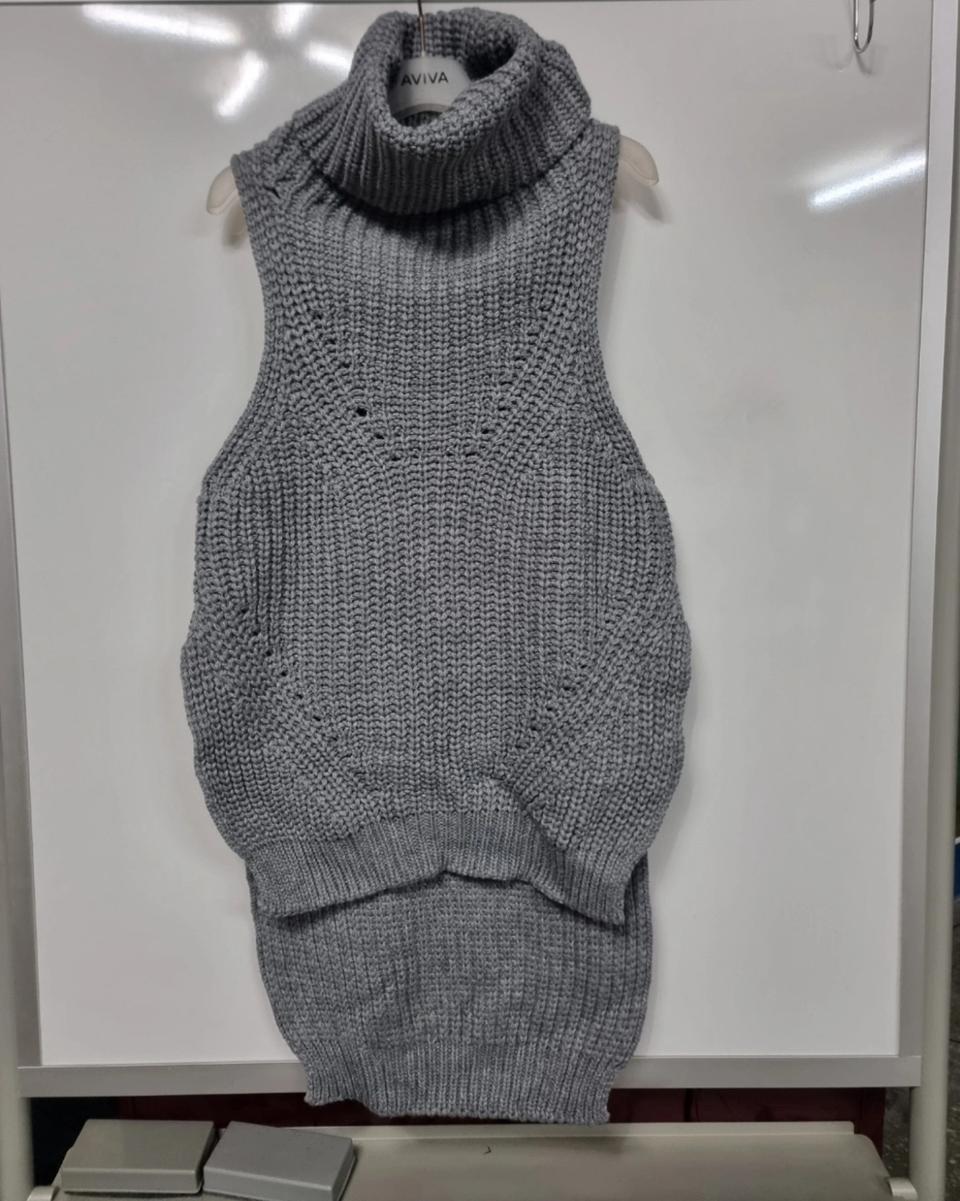 고급 여성 언발란스 니트 폴라 원피스 베스트