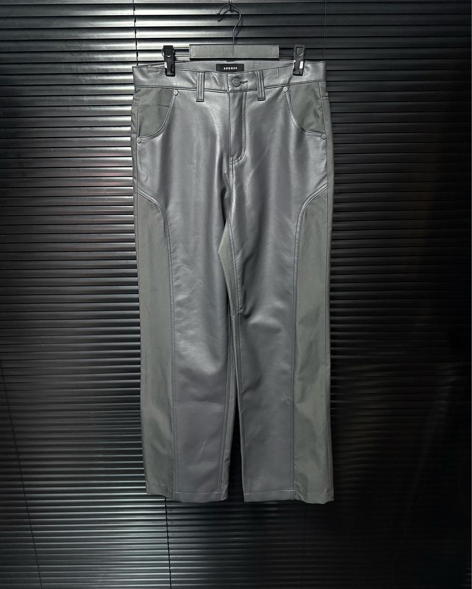 에드오프 회색 그레이 레더 가죽 믹스 스트레이트 일자 핏 30 31 팬츠