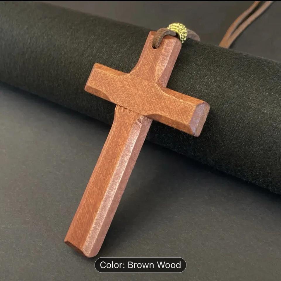 새 십자가 목재 연갈색 목걸이 패션 악세서리 쥬얼리 선물