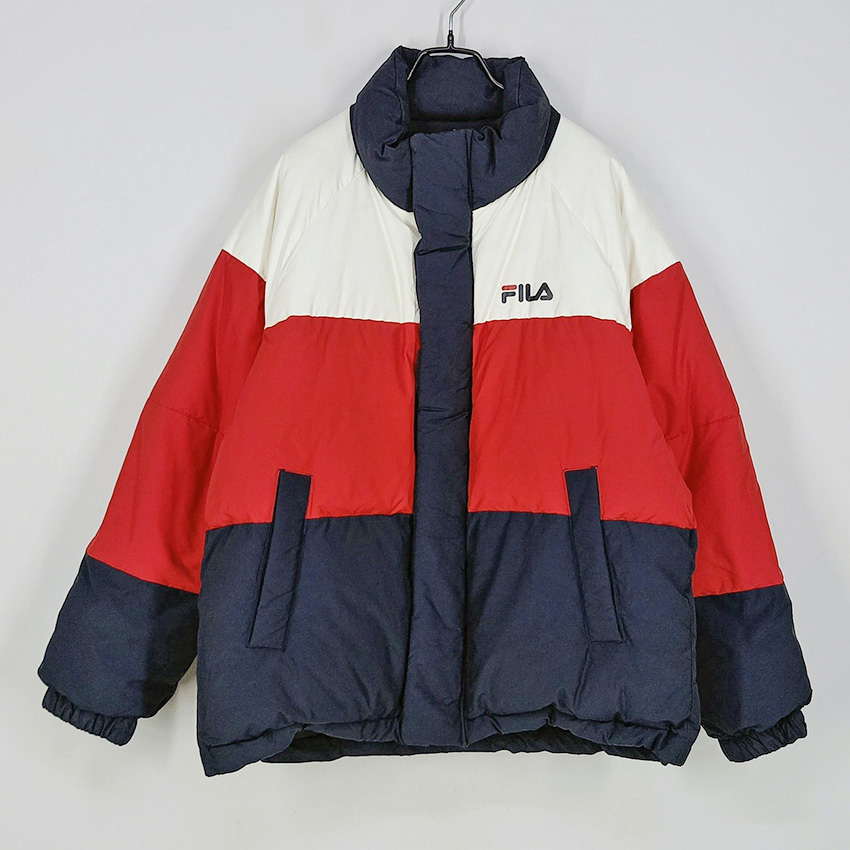 휠라 여성 배색 덕다운 양면패딩 네이비95 (HU41837)