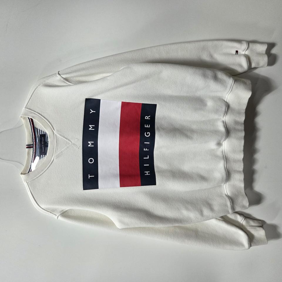 타미힐피거 화이트 로고 기모 맨투맨 S 25120915