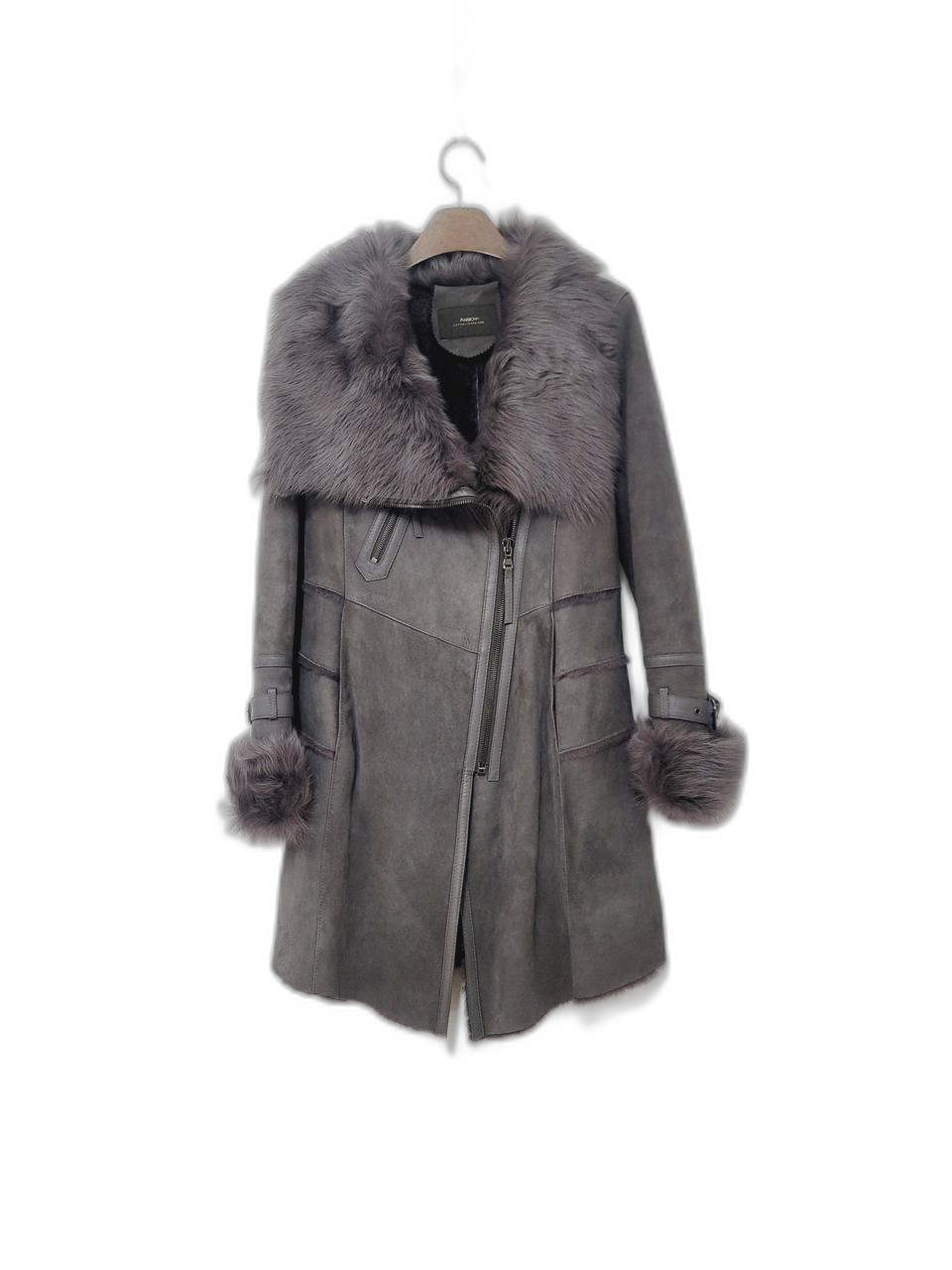 ANSICH 안지크 여성 천연양가죽 천연양모 롱무스탕