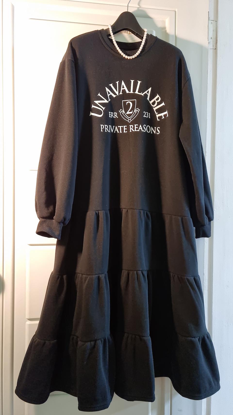 블랙 기모 오버핏 박시 맨투맨 캉캉 롱 원피스