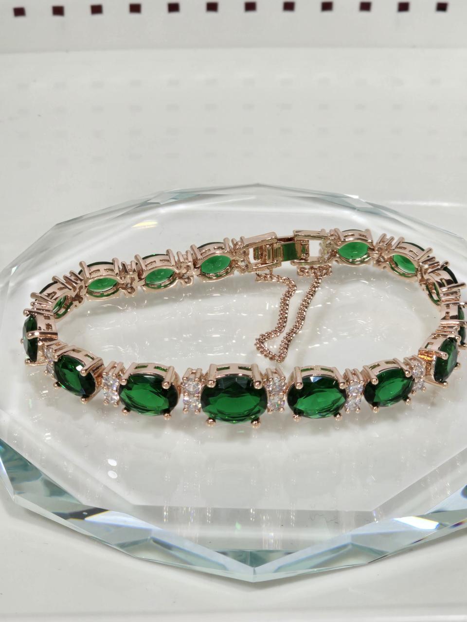 에메랄드 큐빅 로즈골드 팔찌