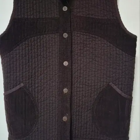 퀼팅 코듀로이 배색 내추럴 조끼 브라운