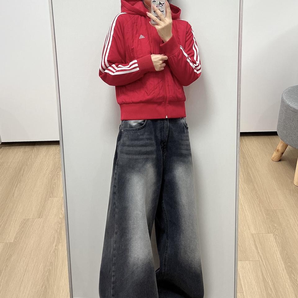 아디다스 자수로고 핑크 퀄팅 패딩 후드 점퍼