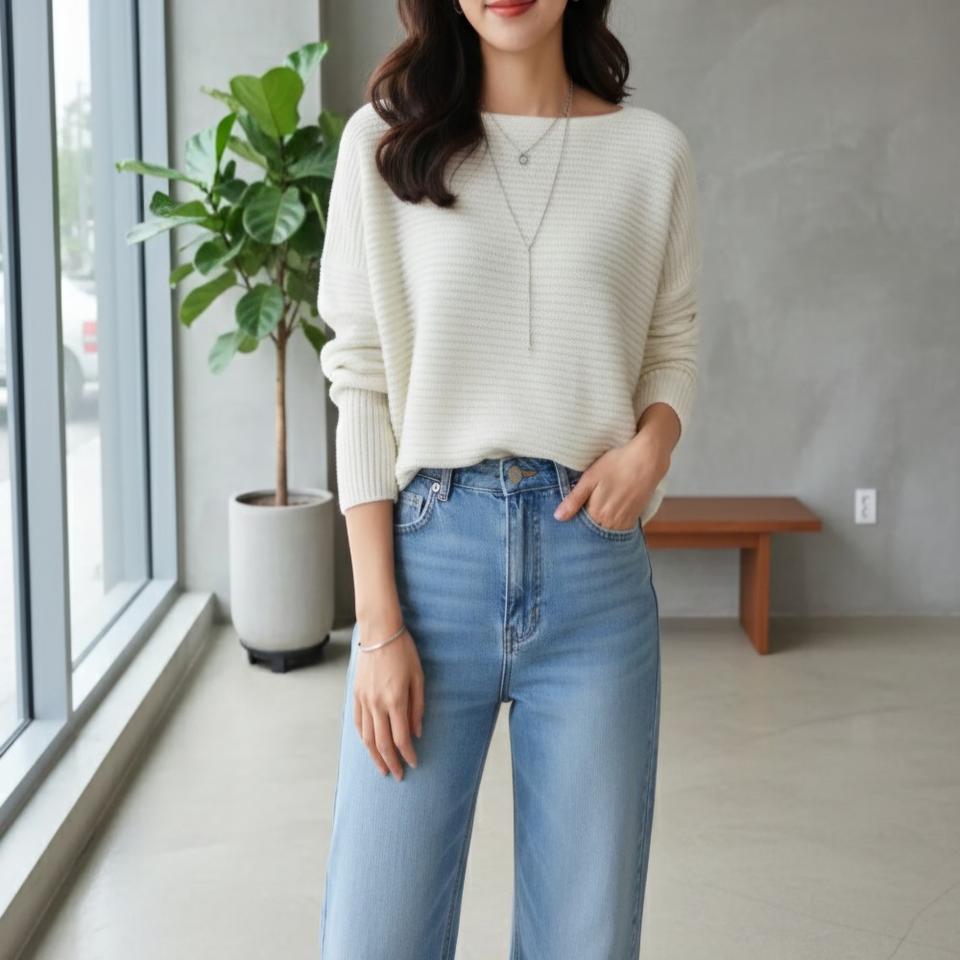 보트넥 가오리핏 양면 니트