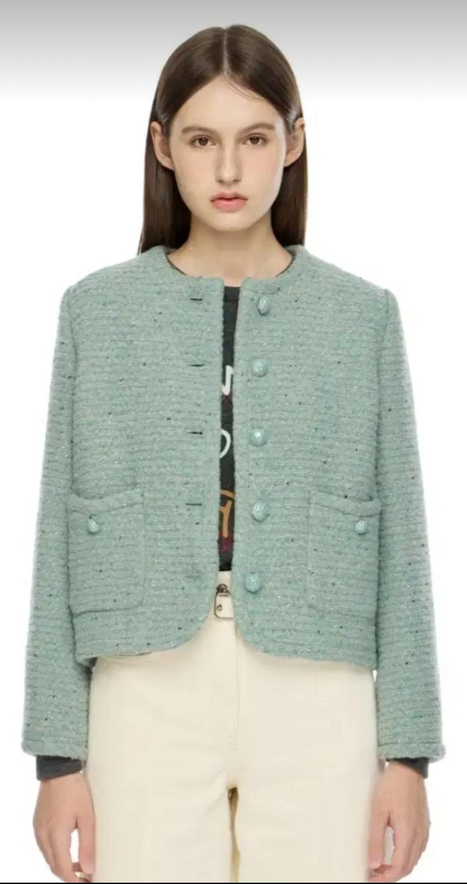 듀엘 단추장식 라운드 모헤어 트위드 자켓 55사이즈 새제품