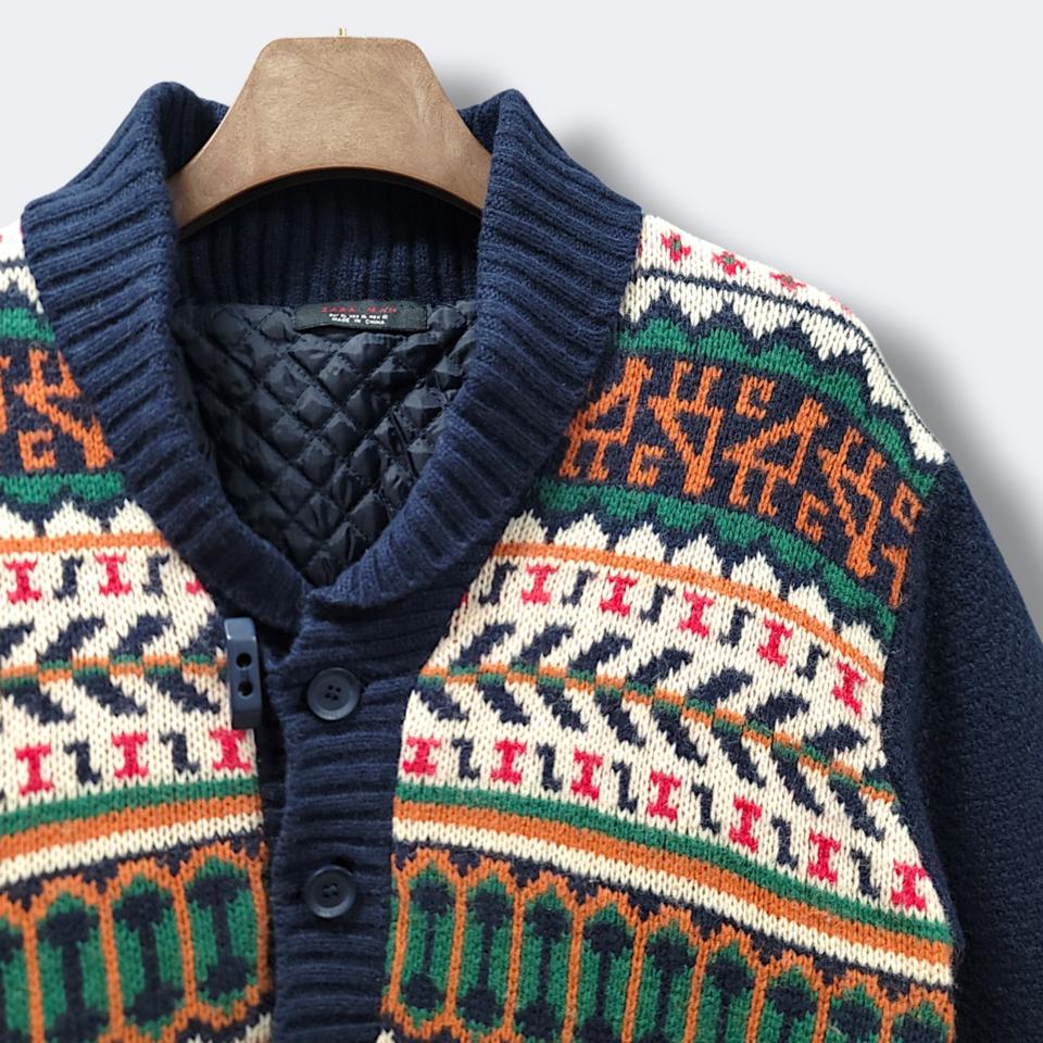 [XL] 자라 숄카라 코위찬패턴 누빔 니트 가디건