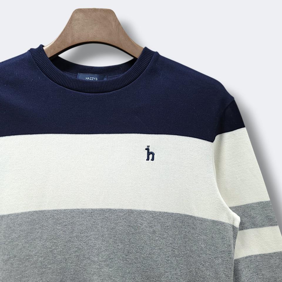 [95] 헤지스 컬러블록 스트라이프 코튼 니트 맨투맨