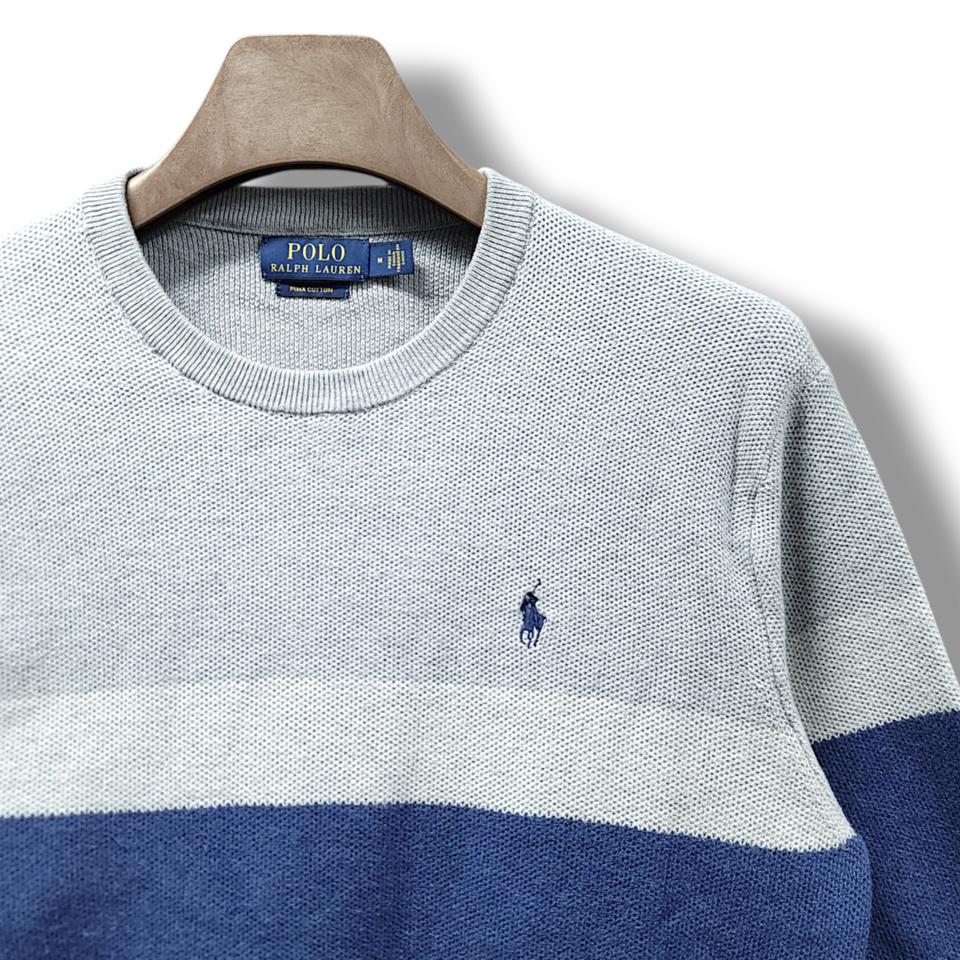 [M] 폴로 배색 스트라이프 피마코튼 니트