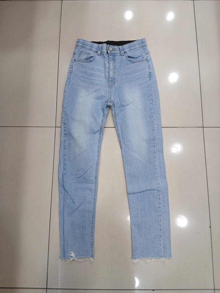 DEEP M사이즈 허리밴딩 슬림 일자 청바지 중고 밑단헤짐빈티지디자인 