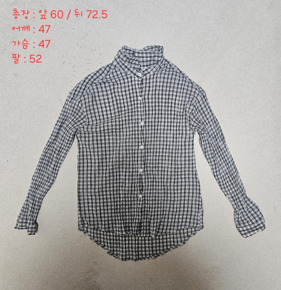 아동 또는 여성 시어서커 체크 셔츠(실측있음)