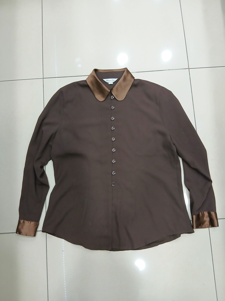 영스타패션 큐빅단추 블라우스 어깨패드 카라손목배색 중고 남방 티셔츠