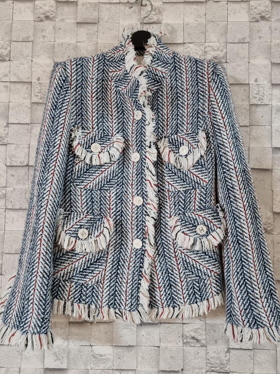 블루 스트라이프 트위드 자켓