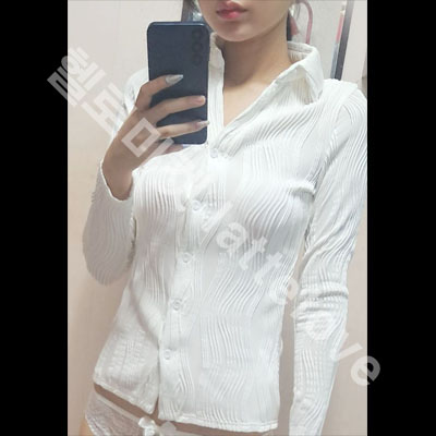 주름 카라 긴팔 셔츠 S (착샷O)