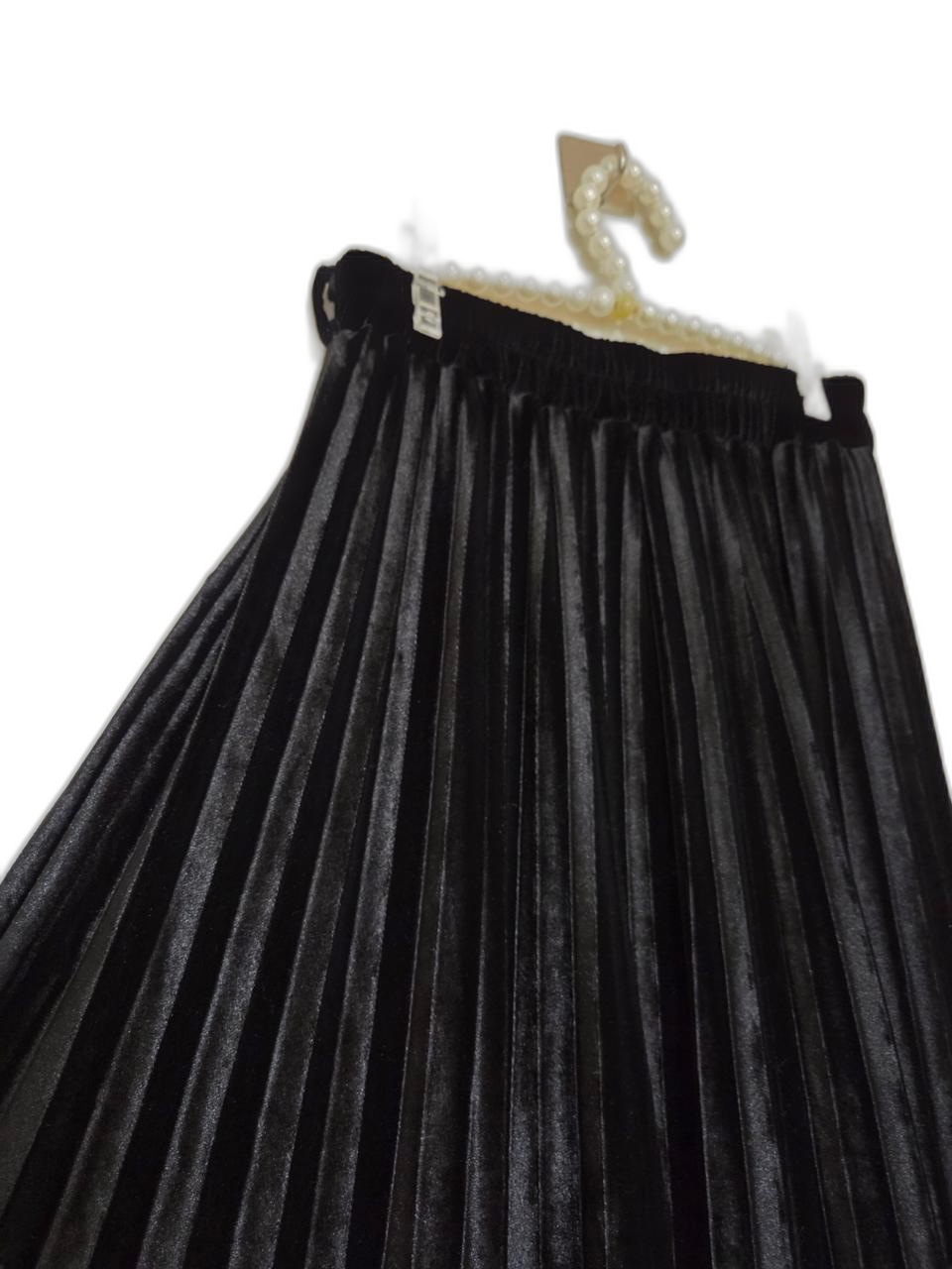 블랙 벨벳 롱스커트