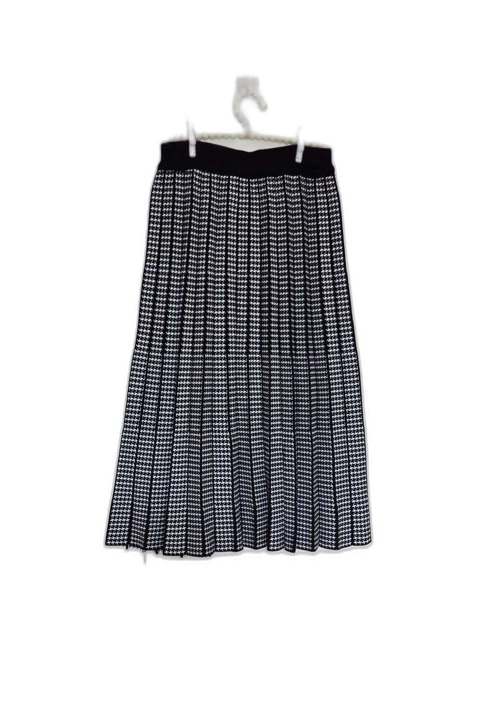 체크 플리츠 니트 롱스커트