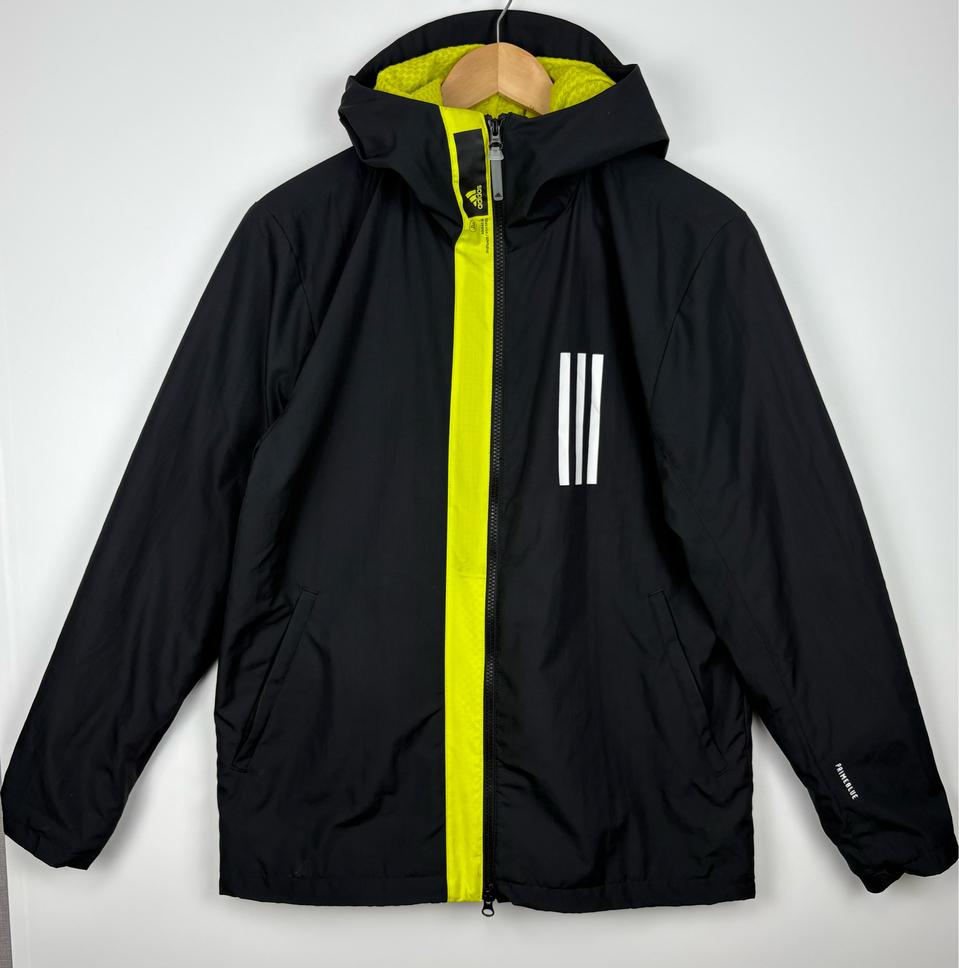 아디다스 블랙 라임 플리스 기모 바람막이 2WAY 집업 점퍼