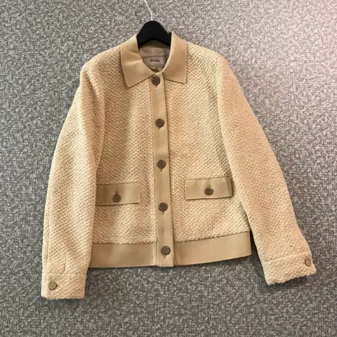 BCBG 비씨비지 22년 트위드 니트 카라 자켓 올드머니룩 하객룩 연노랑