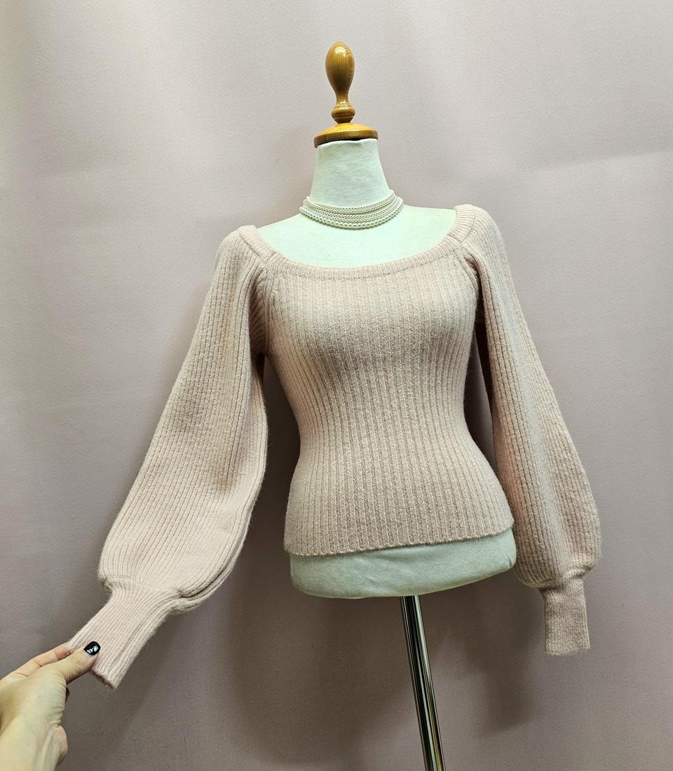 연핑크 청순 벌룬소매 니트