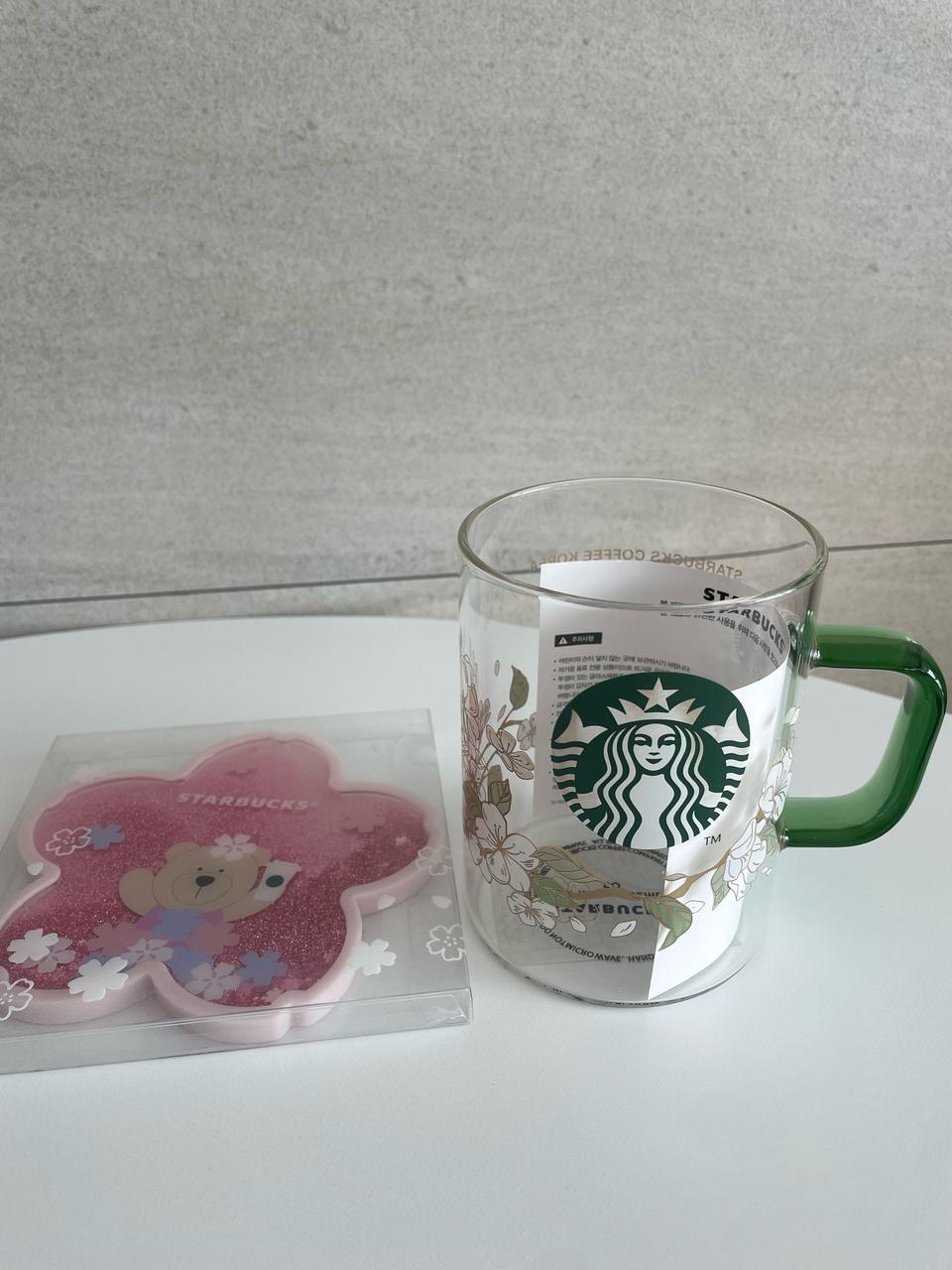 새제품)스타벅스 벚꽃 유리컵 & 베어리스타 코스터 세트
