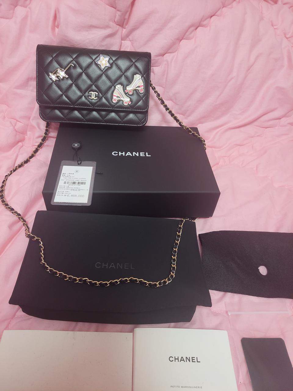 정품)급처미사용새상품!샤넬 참장식 신형 내장칩 WOC 공주가방 크로스백