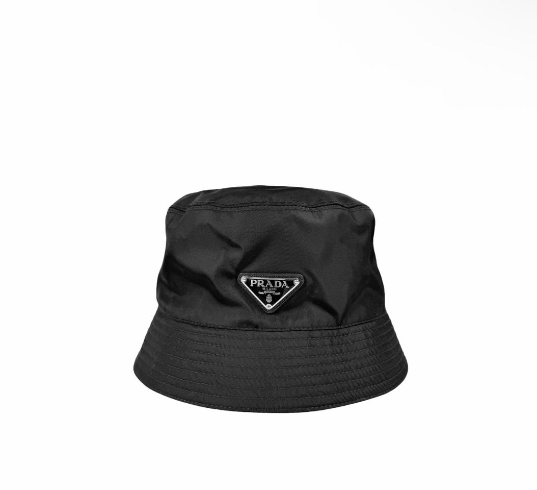 [XL] 프라다 남성 리나일론 삼각로고 버킷햇 벙거지 모자 블랙